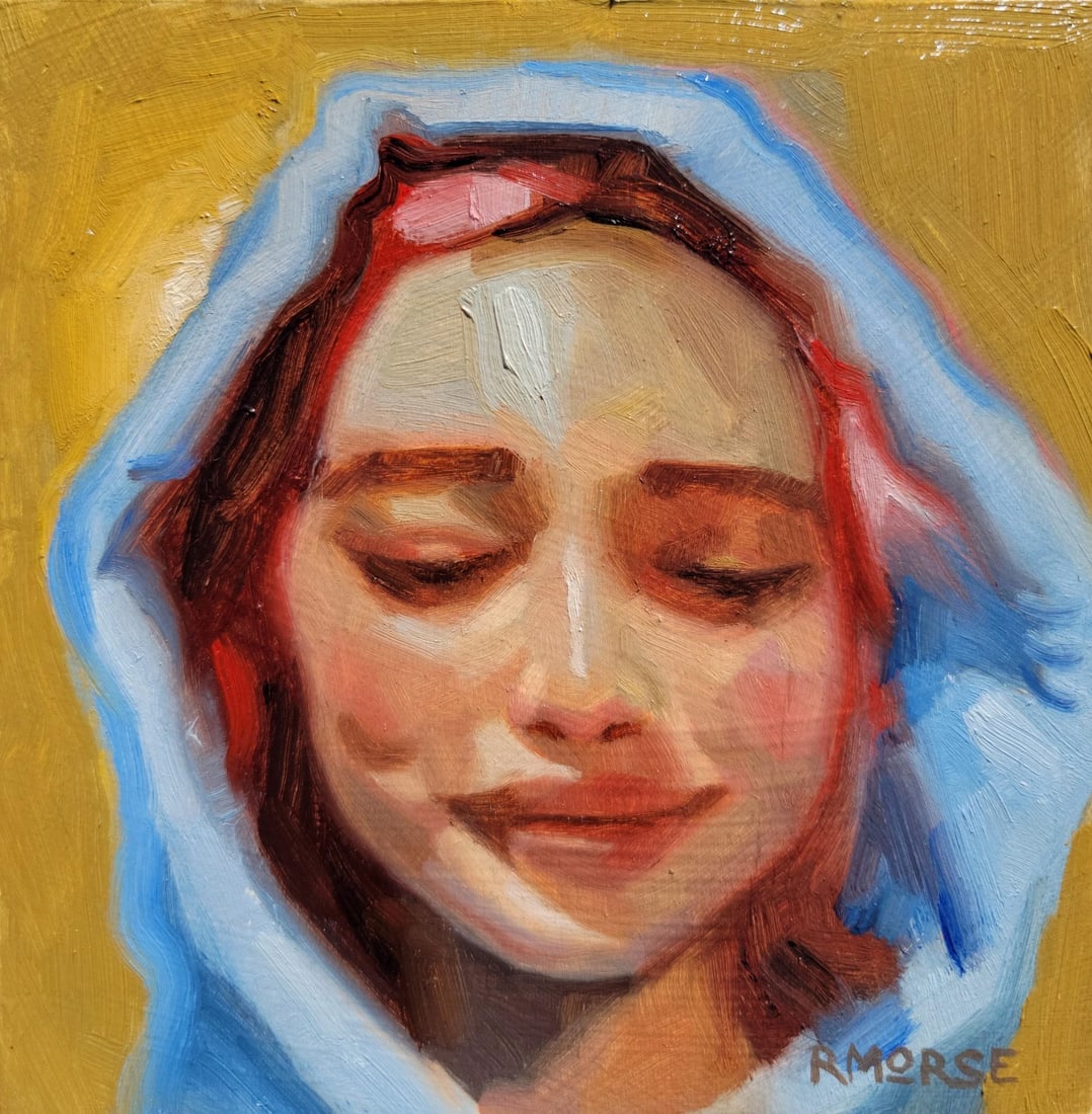 Pinky by Ryan Morse | Oil on Panel Portrait of a Woman with a Soft Smile - 2