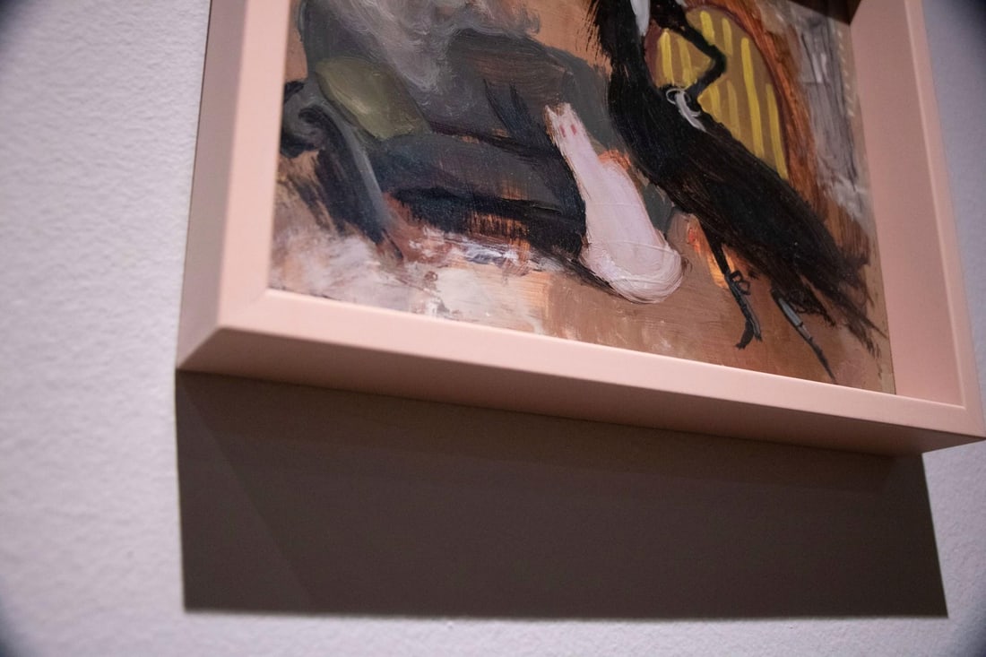 Smoking Lady by Nadezda | Oil on panel Woman in black dress smoking with a cat nearby. - 4