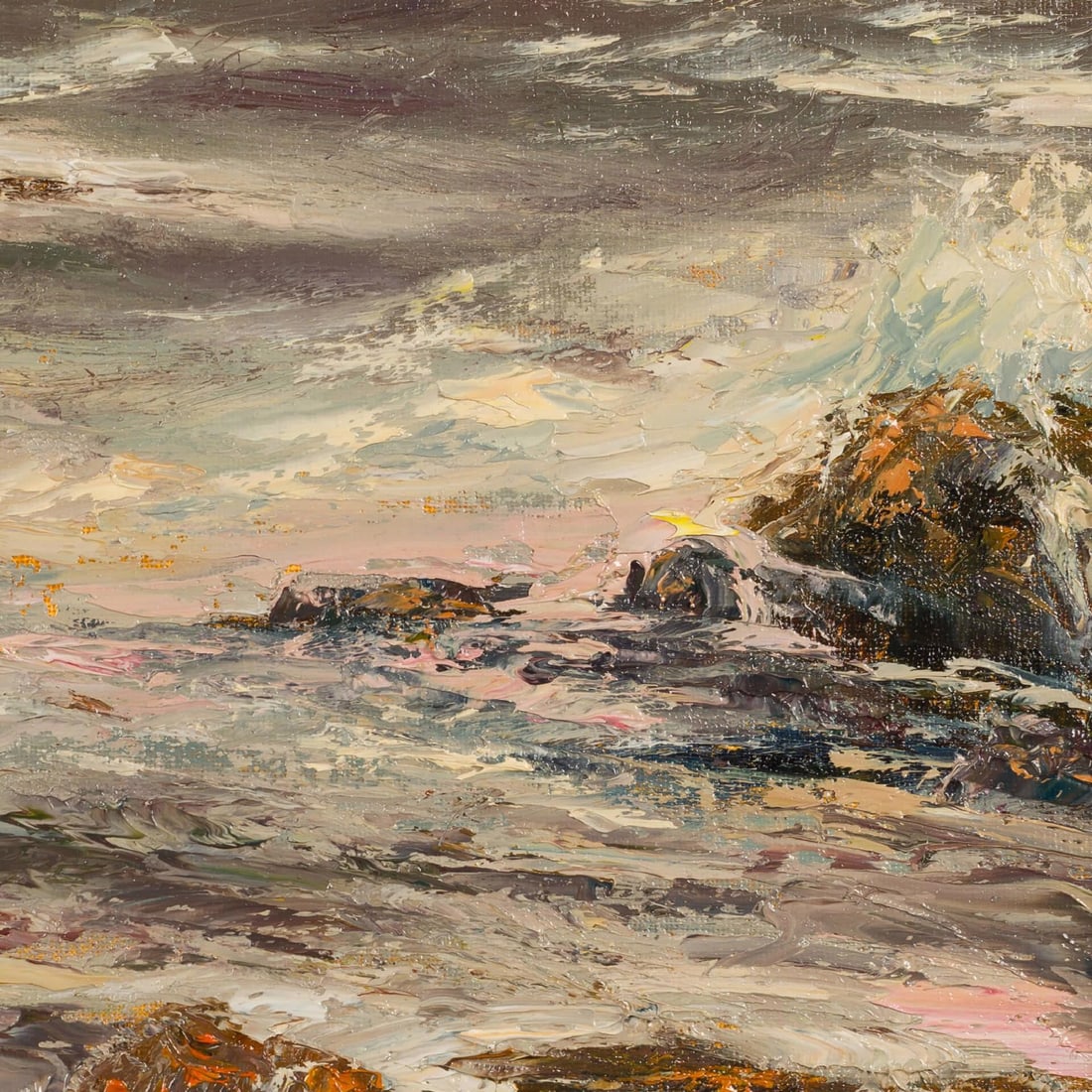 Grey Sea by Sparky LeBold | Oil Painting of a turbulent sea with rocky shorelines - 5