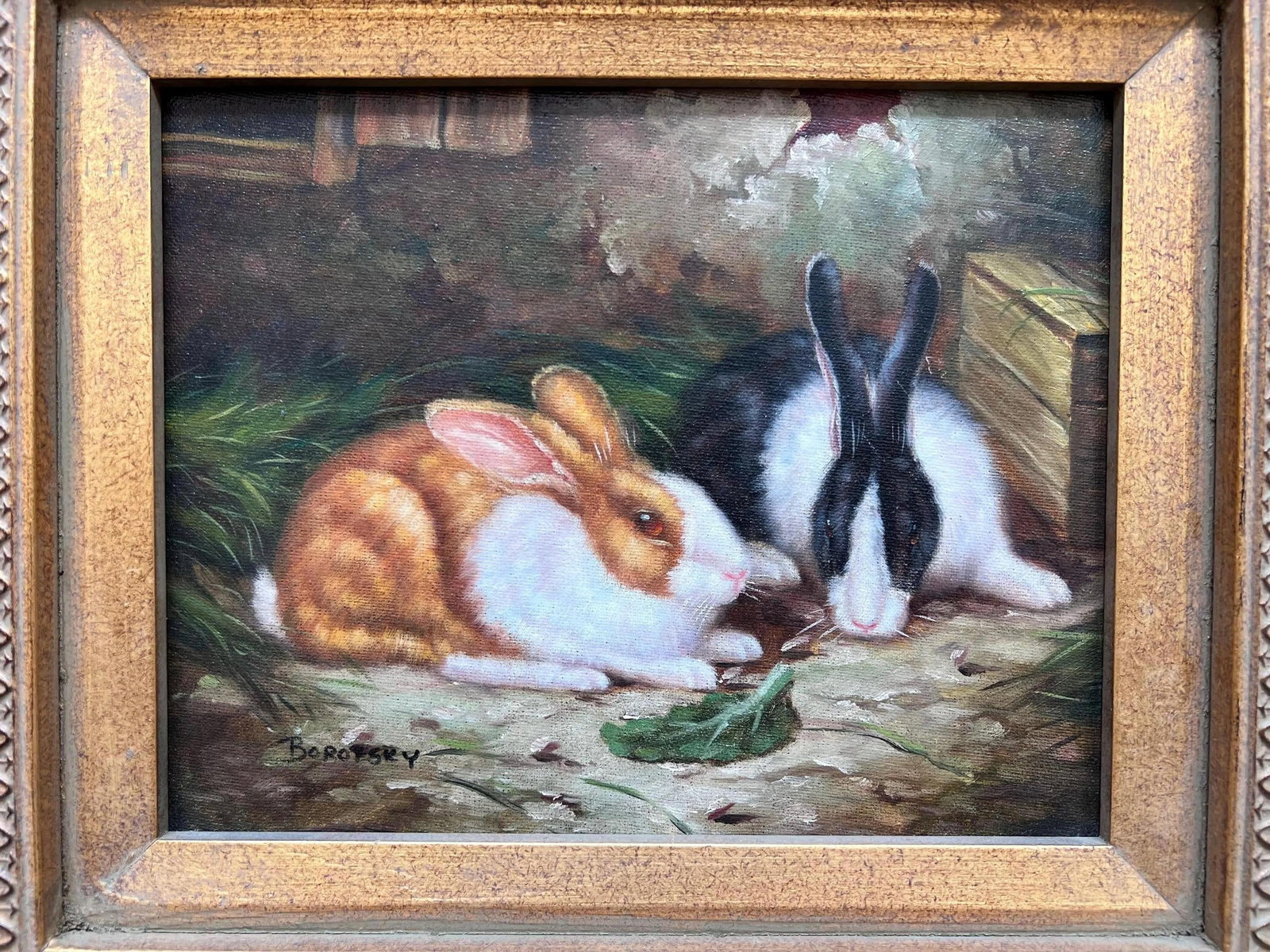 1980s Beautiful original, signed oil painting of bunnies // gallery wall // framed artwork // home d - 2