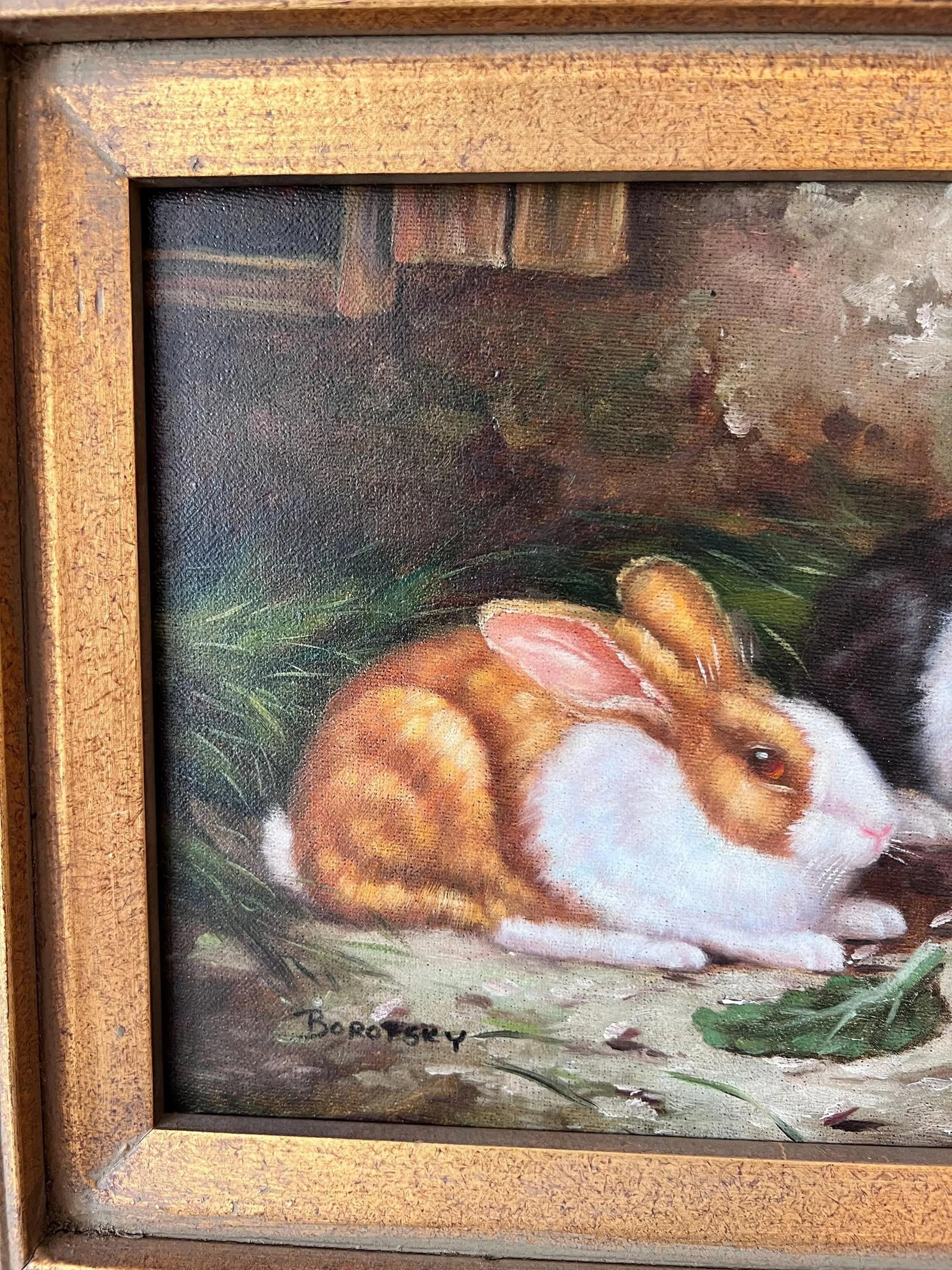 1980s Beautiful original, signed oil painting of bunnies // gallery wall // framed artwork // home d - 3