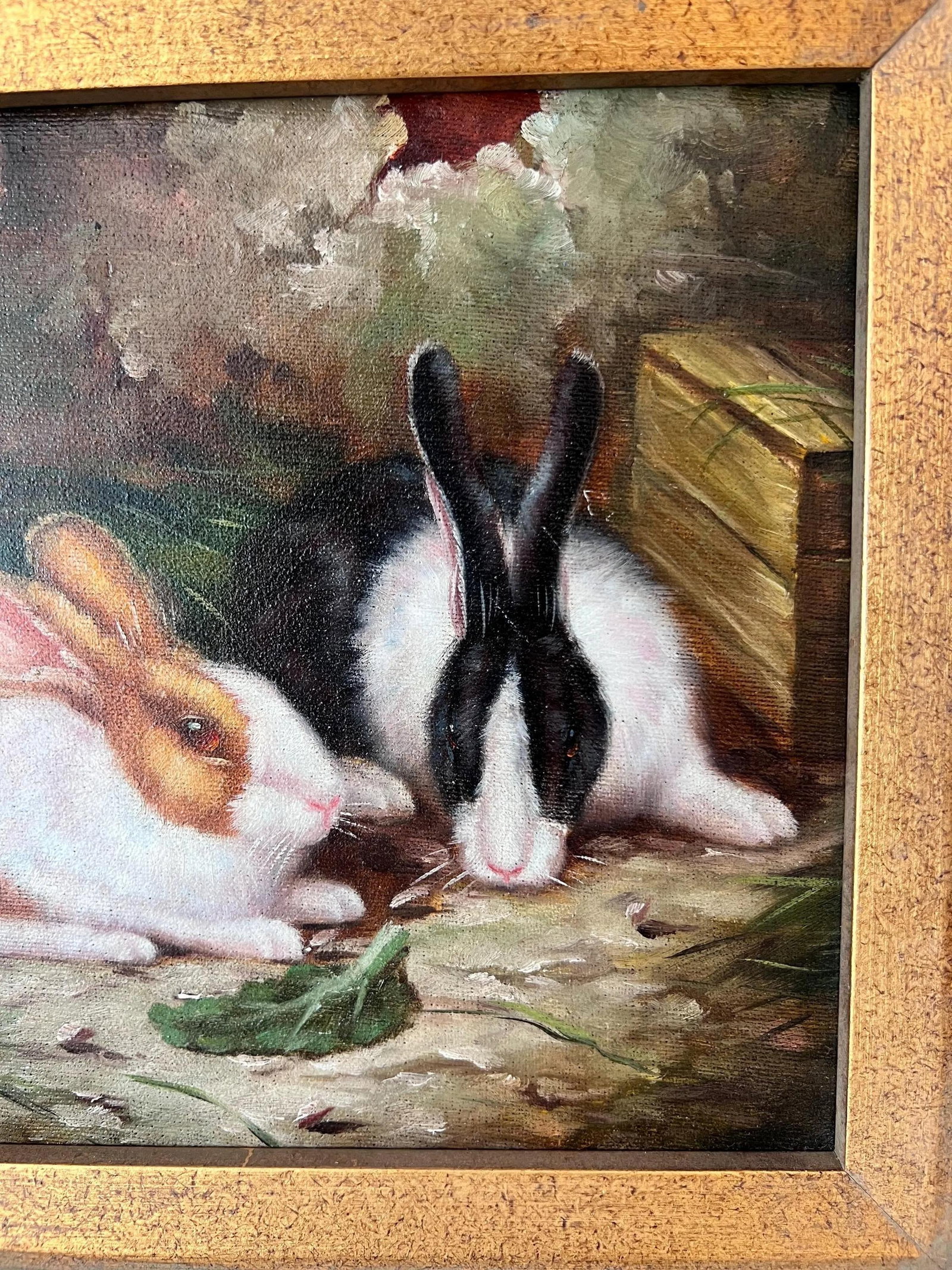 1980s Beautiful original, signed oil painting of bunnies // gallery wall // framed artwork // home d - 4