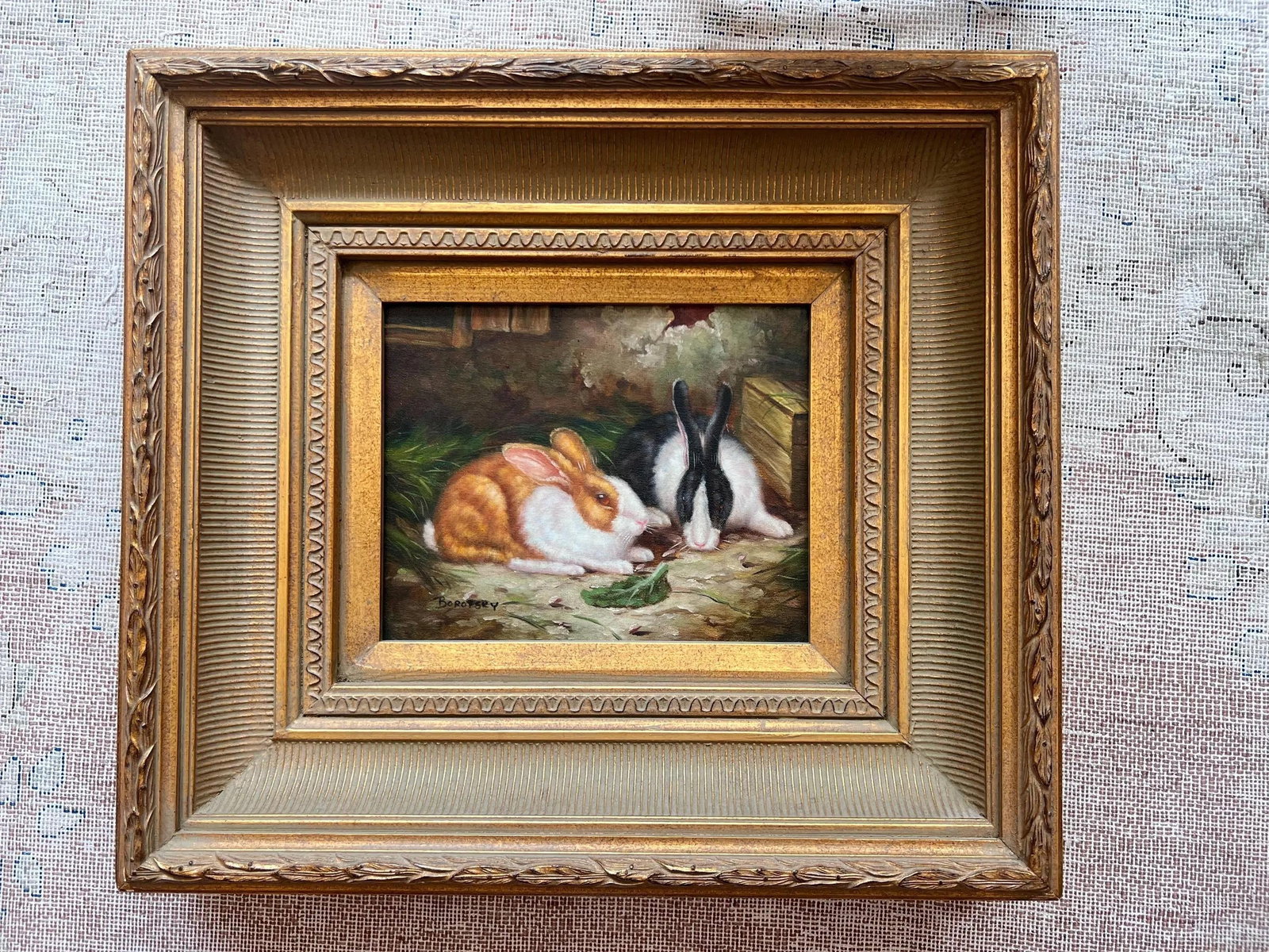 1980s Beautiful original, signed oil painting of bunnies // gallery wall // framed artwork // home d - 8