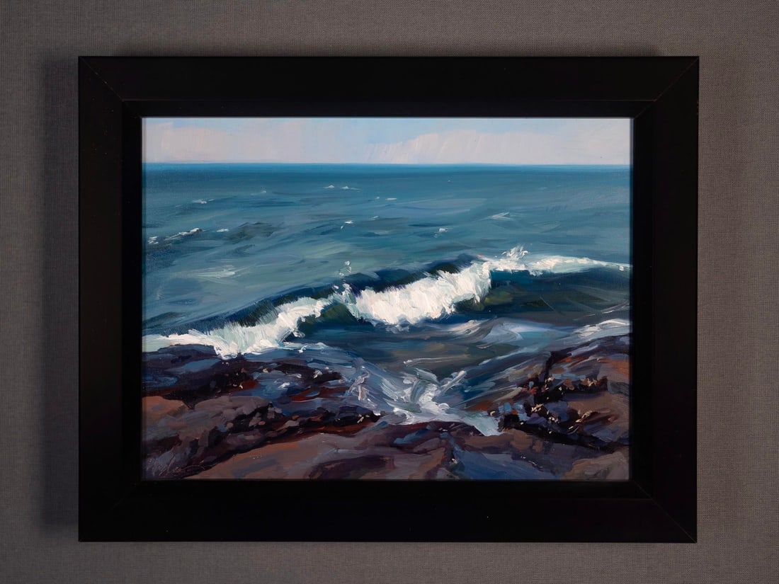 Presque Isle (Day 121), June 23, 2024 by Primary Hughes | Oil on gessobord Seascape with waves and r - 3