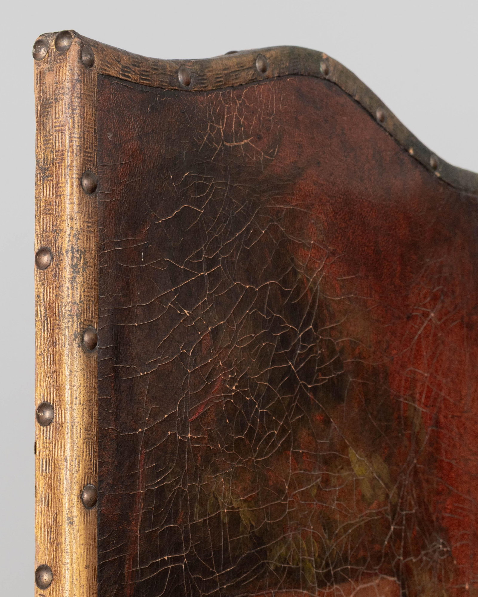 Vintage Spanish Baroque Painted Leather Folding Screen - 10