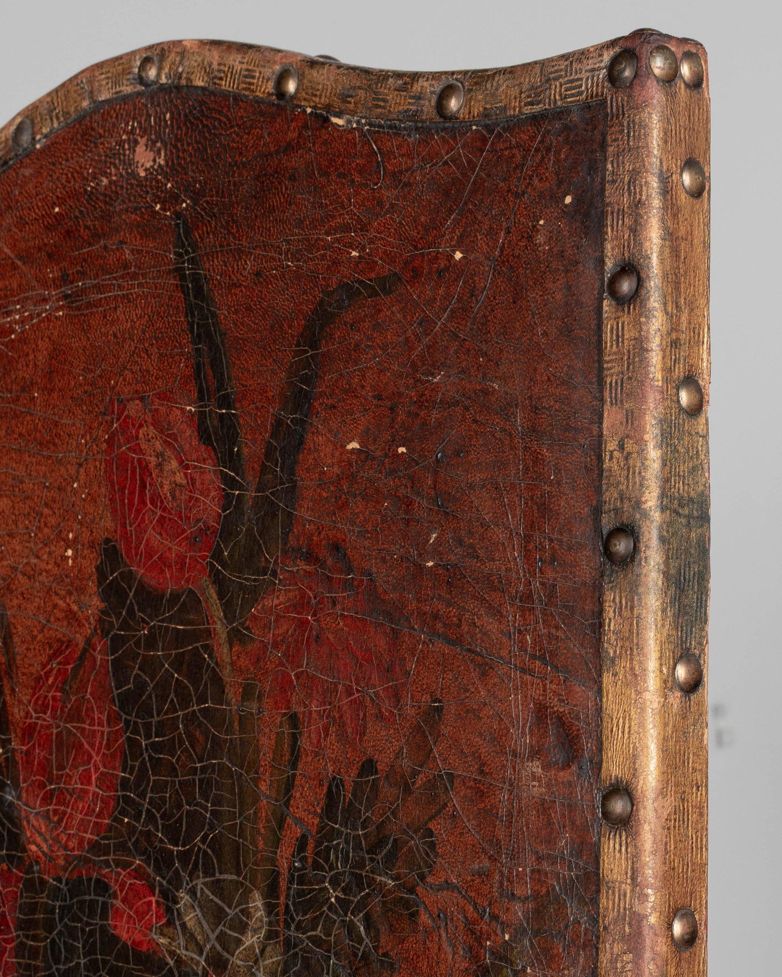 Vintage Spanish Baroque Painted Leather Folding Screen - 11