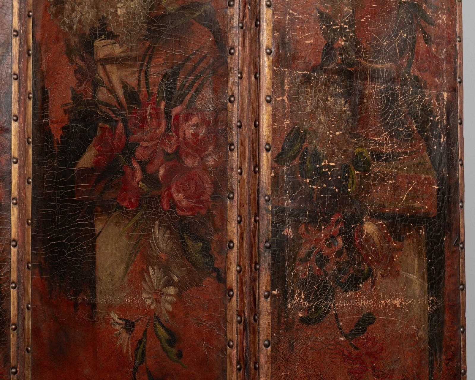 Vintage Spanish Baroque Painted Leather Folding Screen - 9