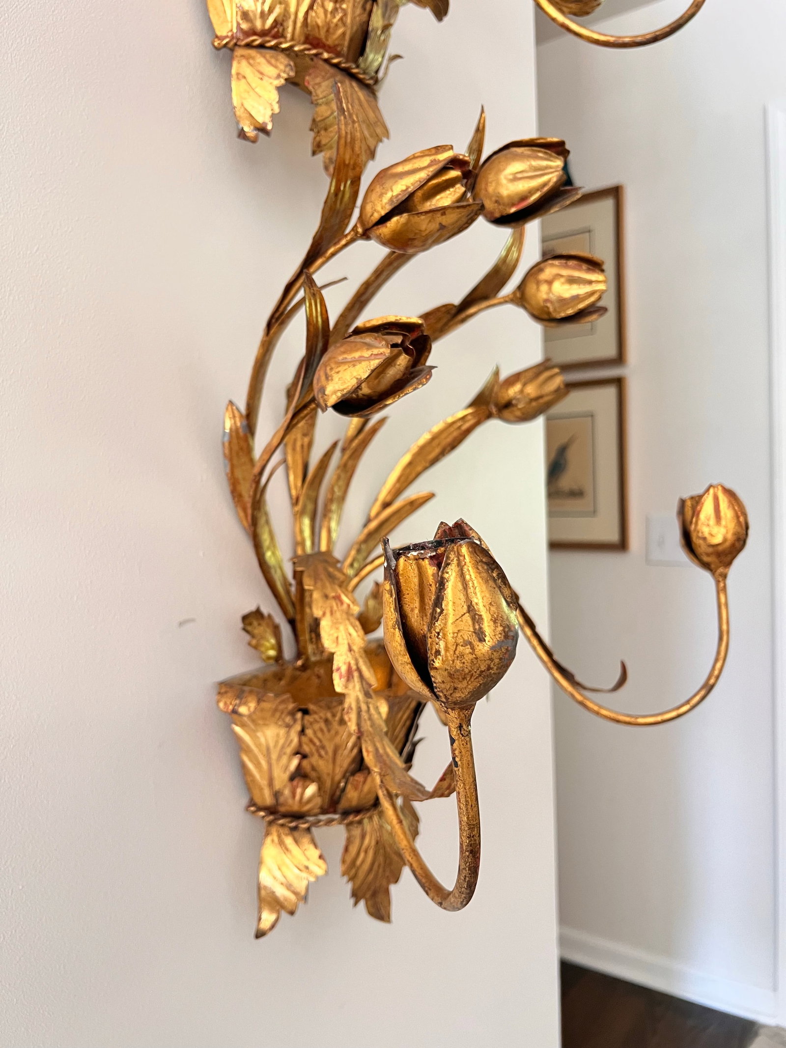 1960s Pair of Italian Gilt Tole Candle Sconces - 2