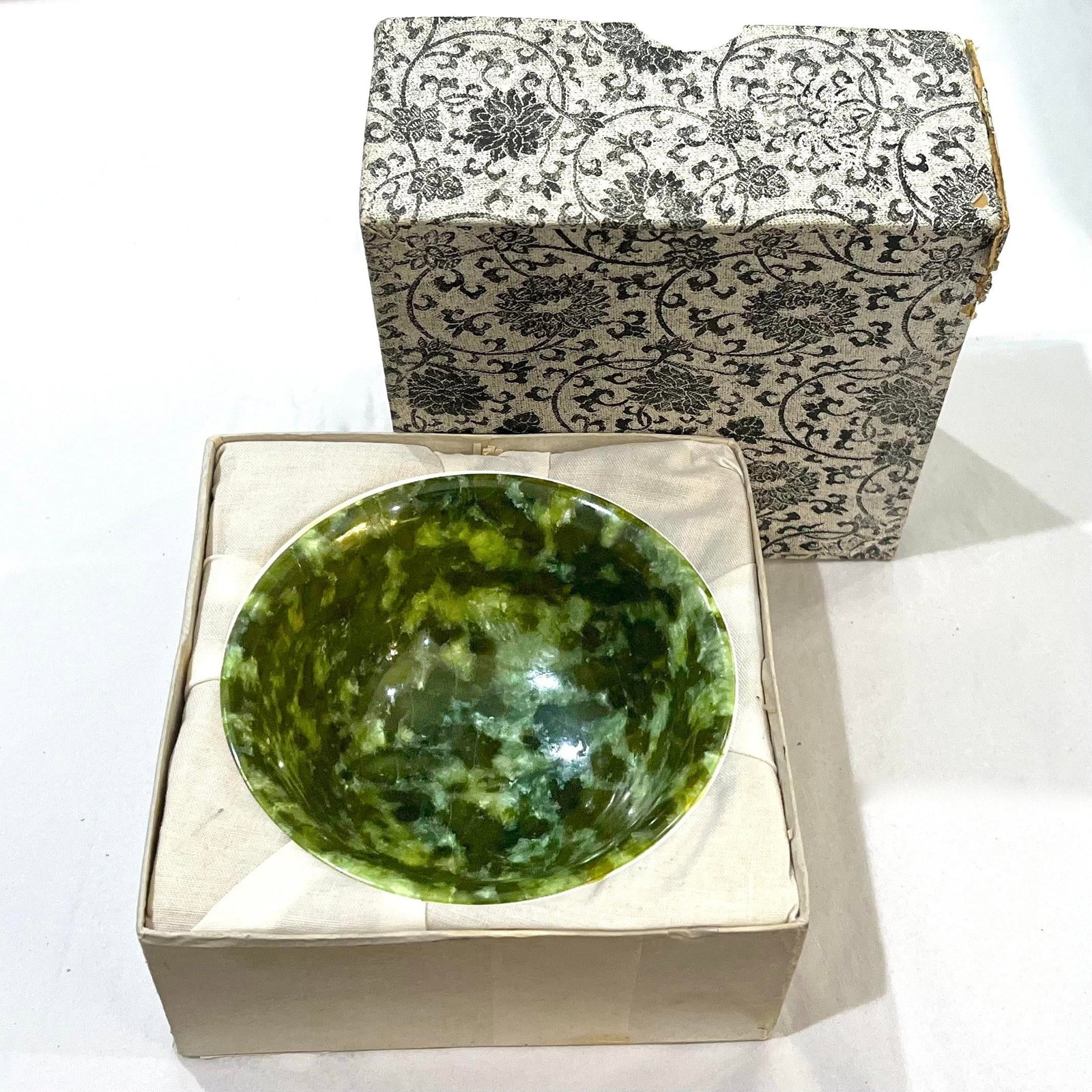Antique Chinese Carved Spinach Jade Bowl - 11