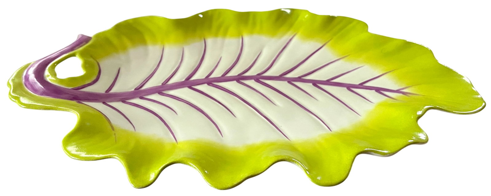 Vintage Williamsburg Global Views Majolica Radicchio-Inspired Cabbage Leaf Platter in Chartreuse & V - 3