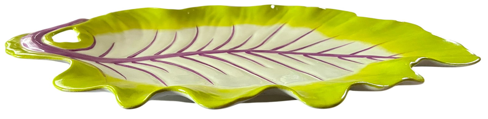 Vintage Williamsburg Global Views Majolica Radicchio-Inspired Cabbage Leaf Platter in Chartreuse & V - 4