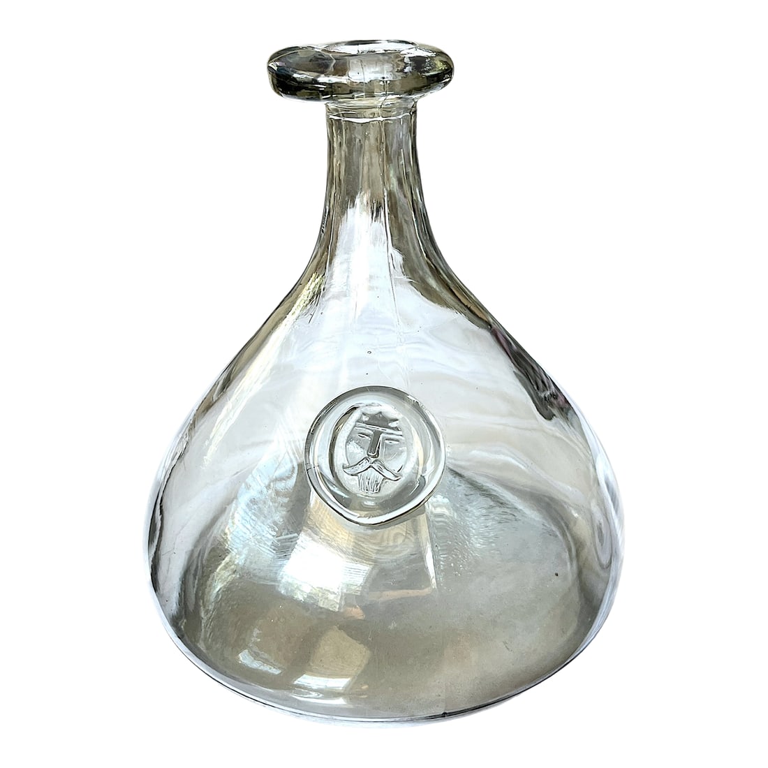Mid 20th Century Ole Winther for Holmegaard "Viking" Glass Decanter: A sculptural mid-century glass decanter designed by Ole Winther for Holmegaard, celebrated for its bold Viking-inspired silhouette and commanding Scandinavian modern presence. With its sweeping rounde