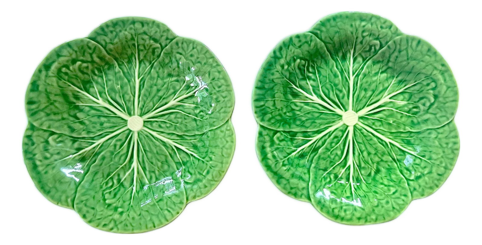 Set of 2 New Green Bordallo Pinheiro Discontinued 9" Cabbage Luncheon Plates After Dodie Thayer (1 of 4)