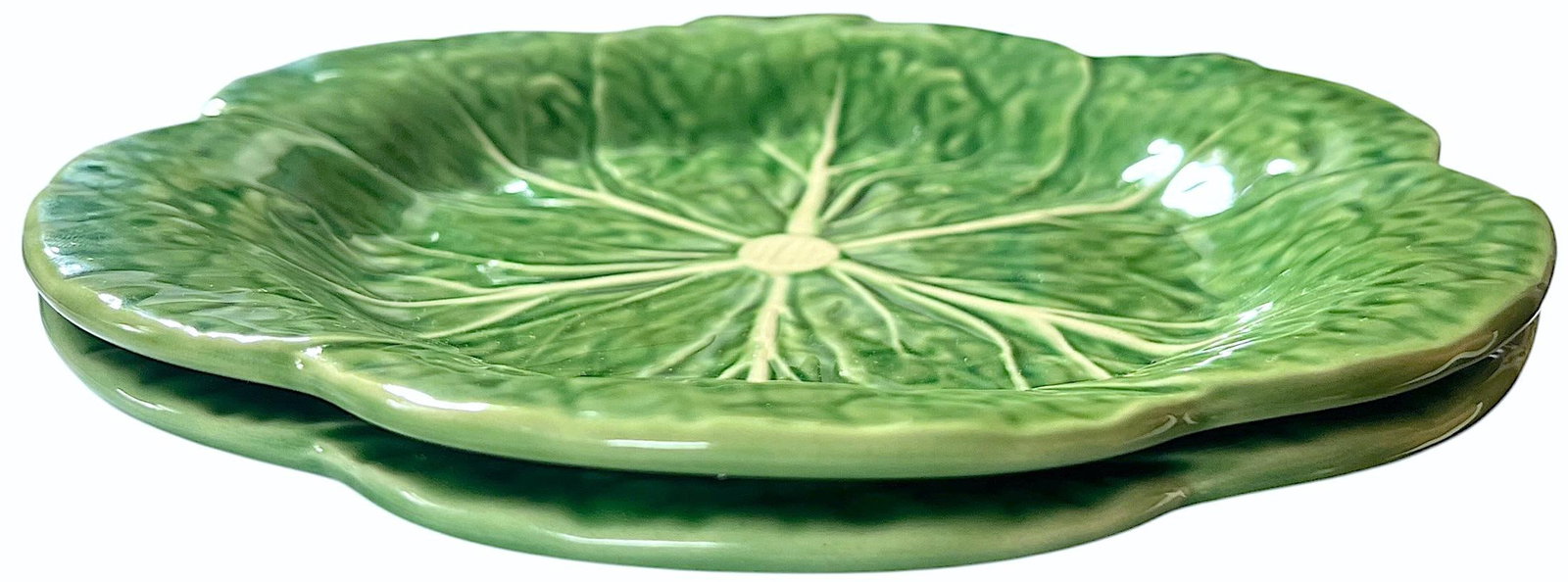 Set of 2 New Green Bordallo Pinheiro Discontinued 9" Cabbage Luncheon Plates After Dodie Thayer - 2