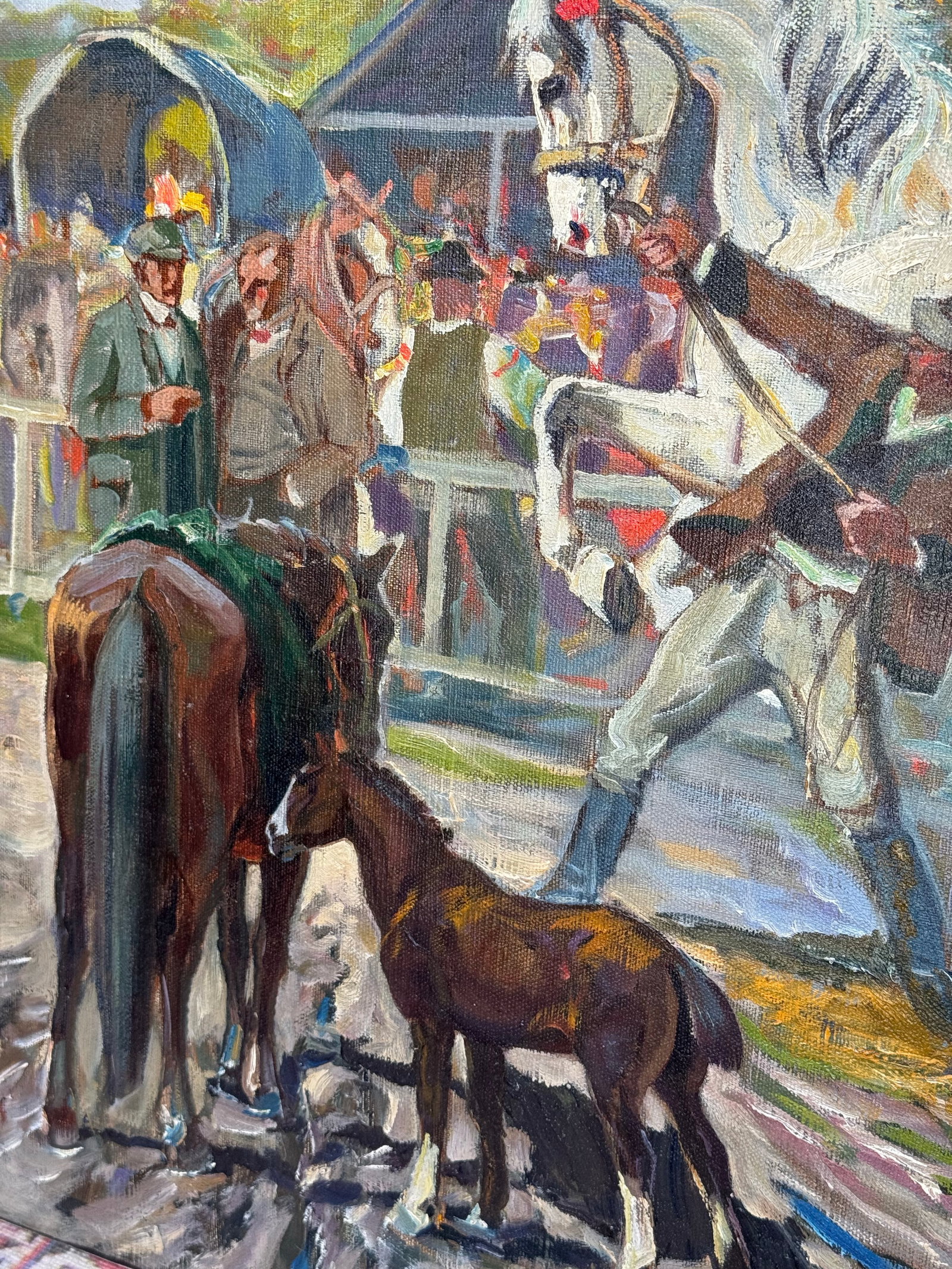 Vintage Painting on Canvas of Hungarian Horse Race- Signed - 3