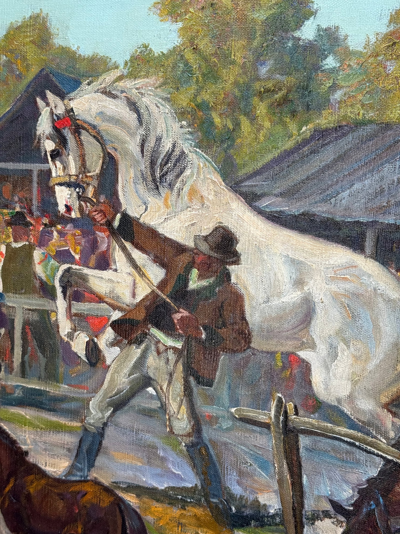 Vintage Painting on Canvas of Hungarian Horse Race- Signed - 5