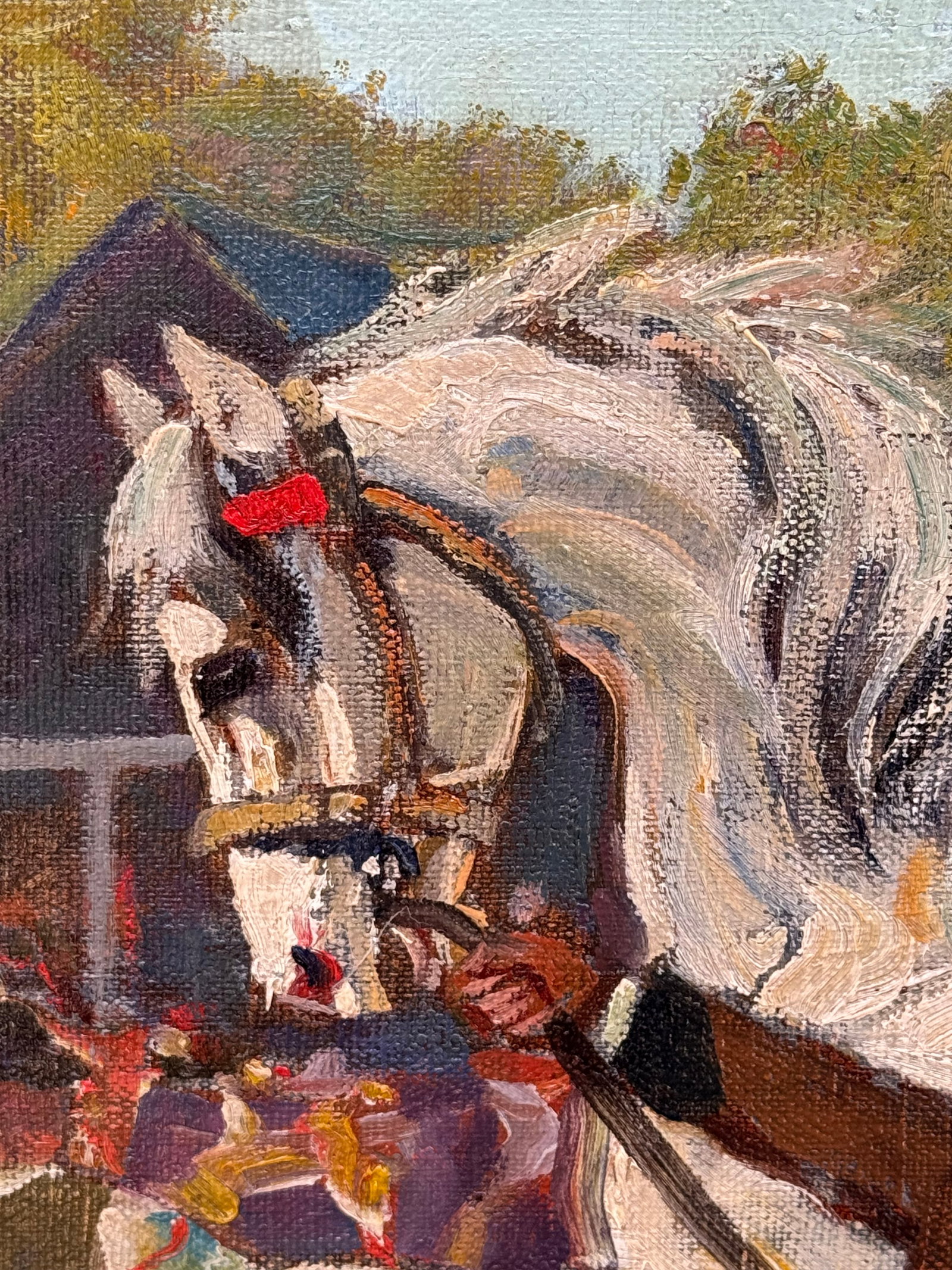 Vintage Painting on Canvas of Hungarian Horse Race- Signed - 6
