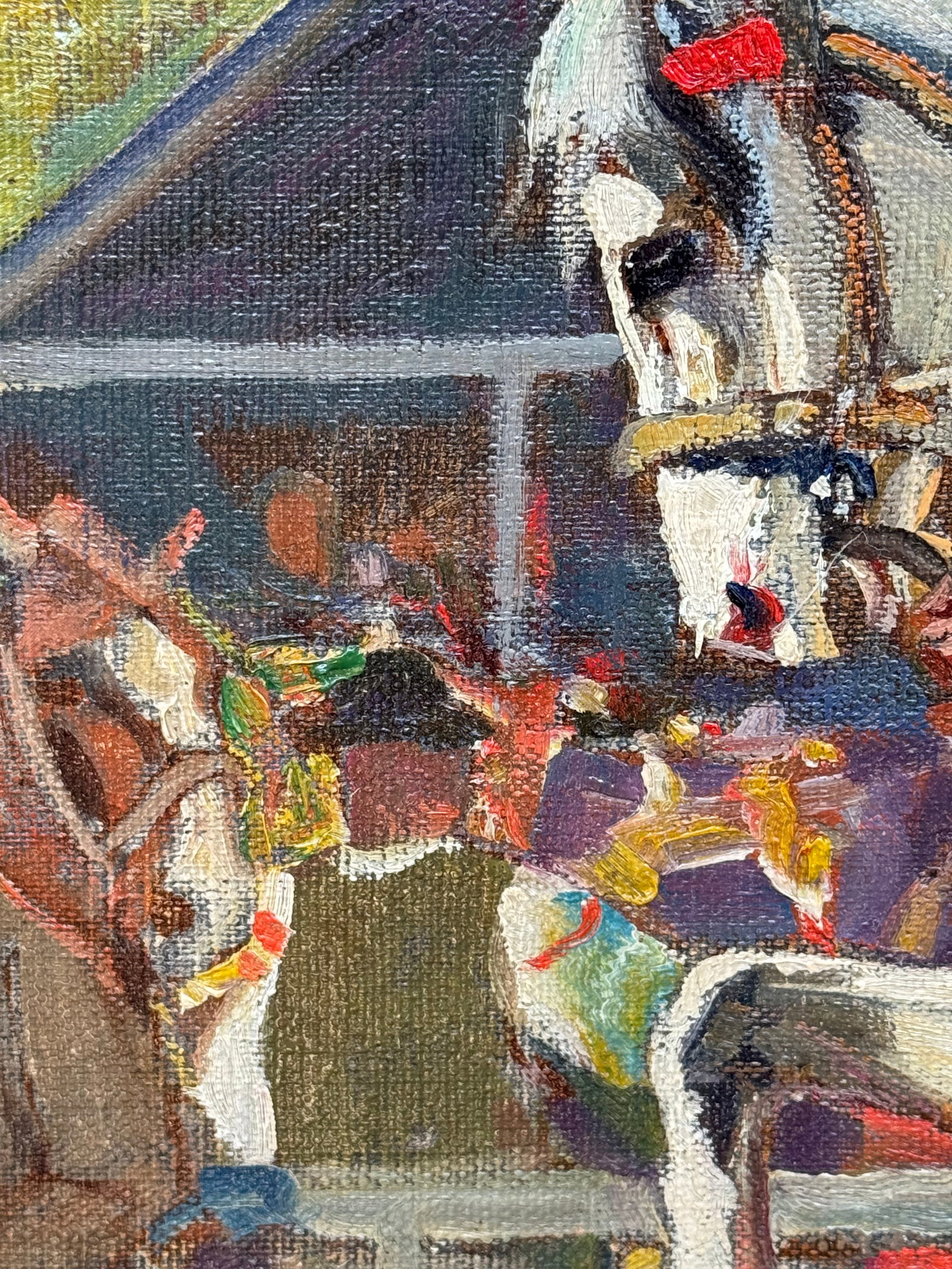Vintage Painting on Canvas of Hungarian Horse Race- Signed - 7