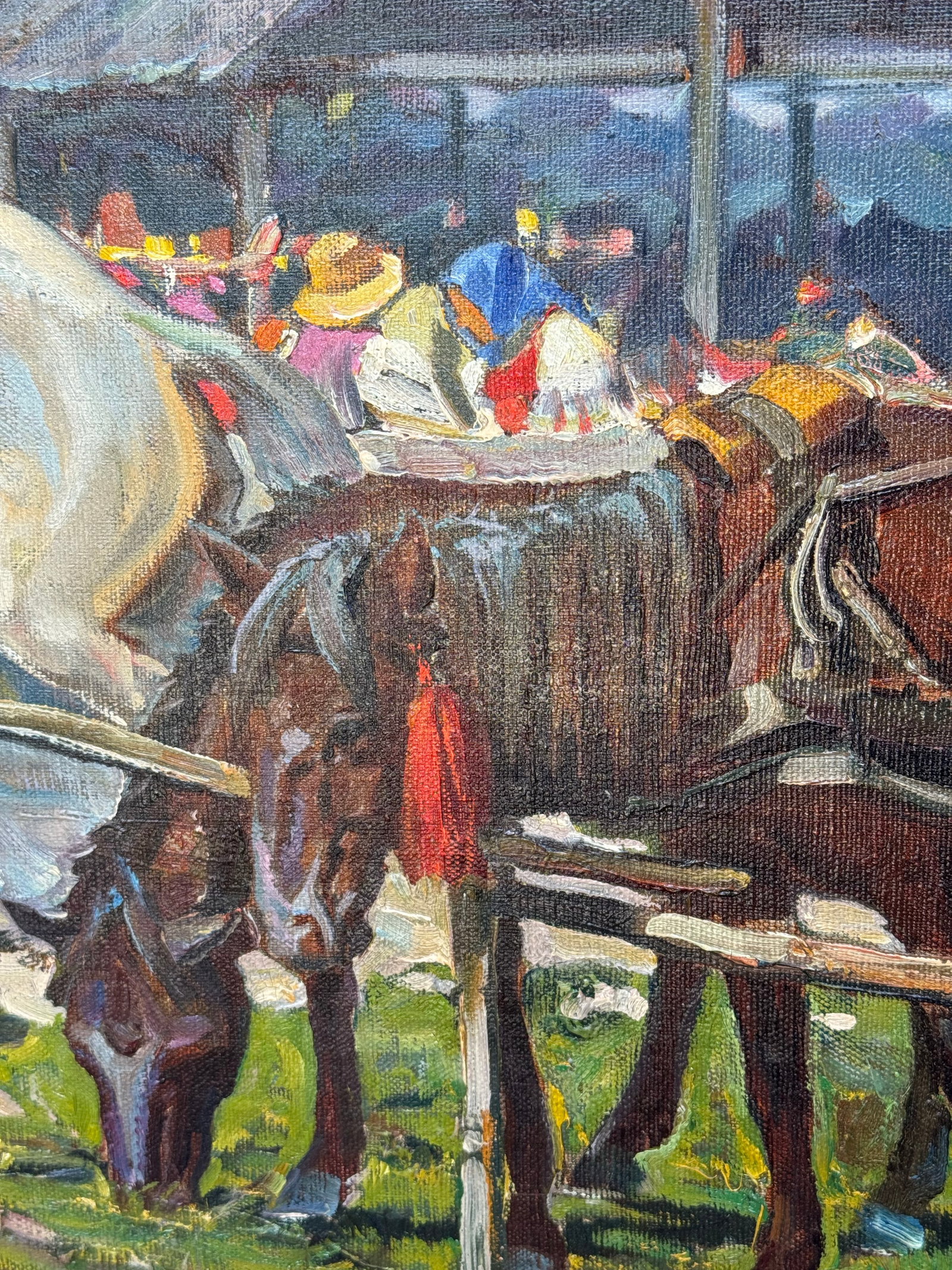 Vintage Painting on Canvas of Hungarian Horse Race- Signed - 8