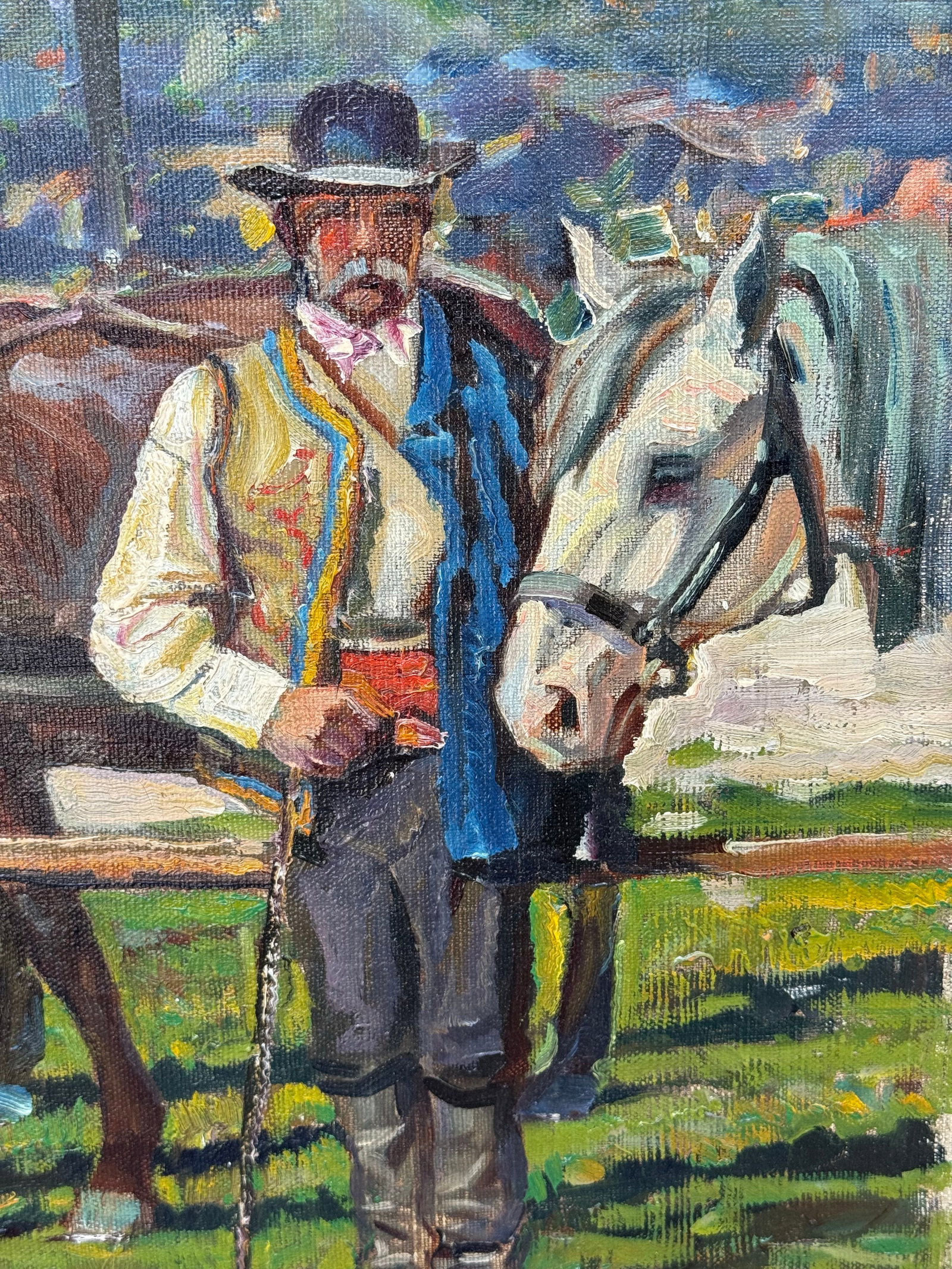 Vintage Painting on Canvas of Hungarian Horse Race- Signed - 9