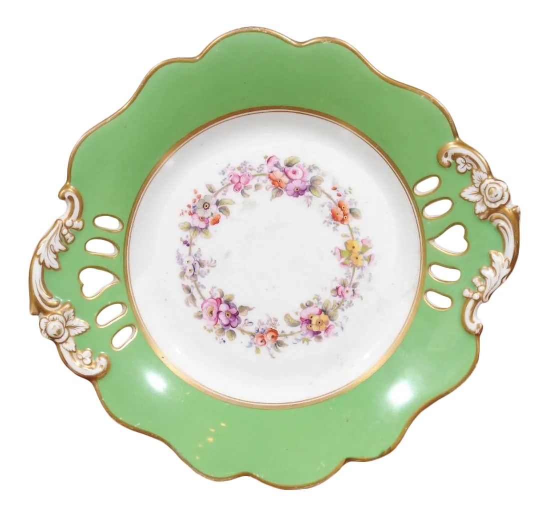 Antique Ridgway Porcelain Compote with Green Rim & Floral Decor (1 of 9)