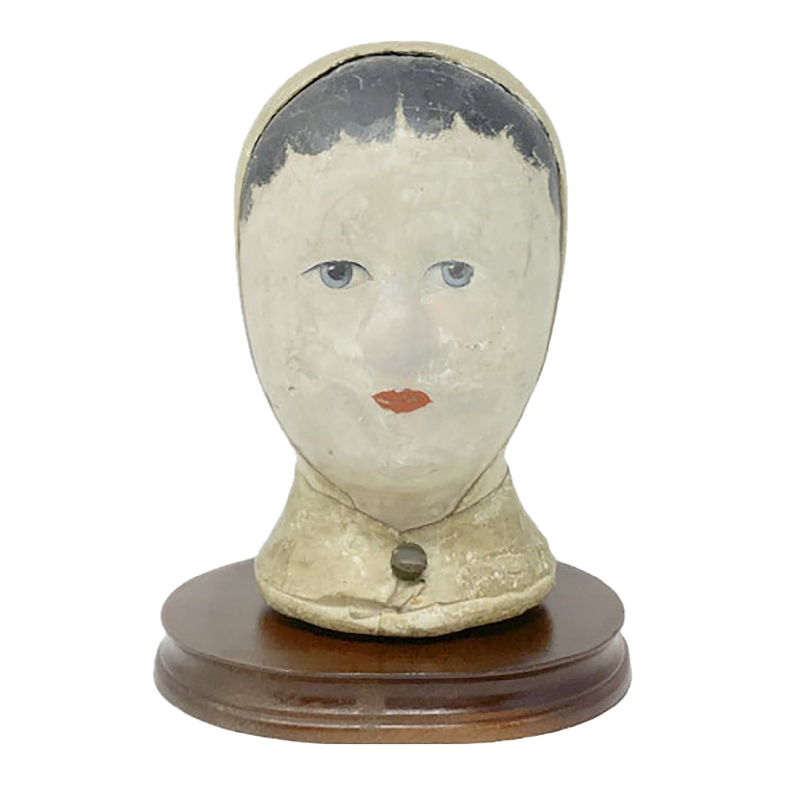 19th C French Marrote Millinery Head: This delightful 19th C milliner's head was used to support caps and headdresses so they remained well shaped and pressed for milliners and cap pressers. The forms were exported all over the world,