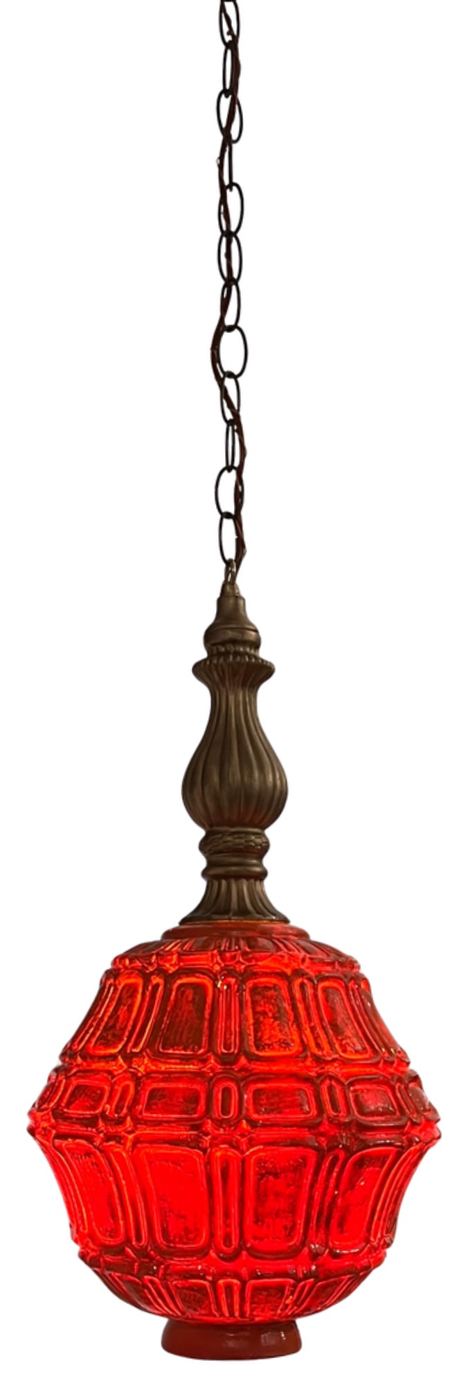 Mid-Century Distressed Orange Pressed Glass Pendant Light - 10