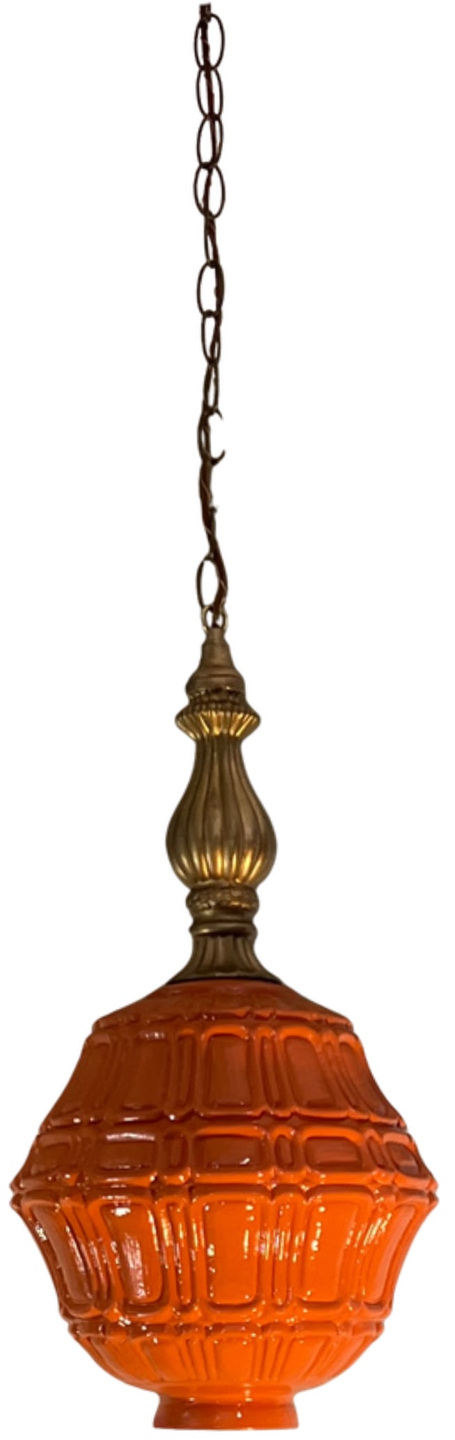 Mid-Century Distressed Orange Pressed Glass Pendant Light - 3