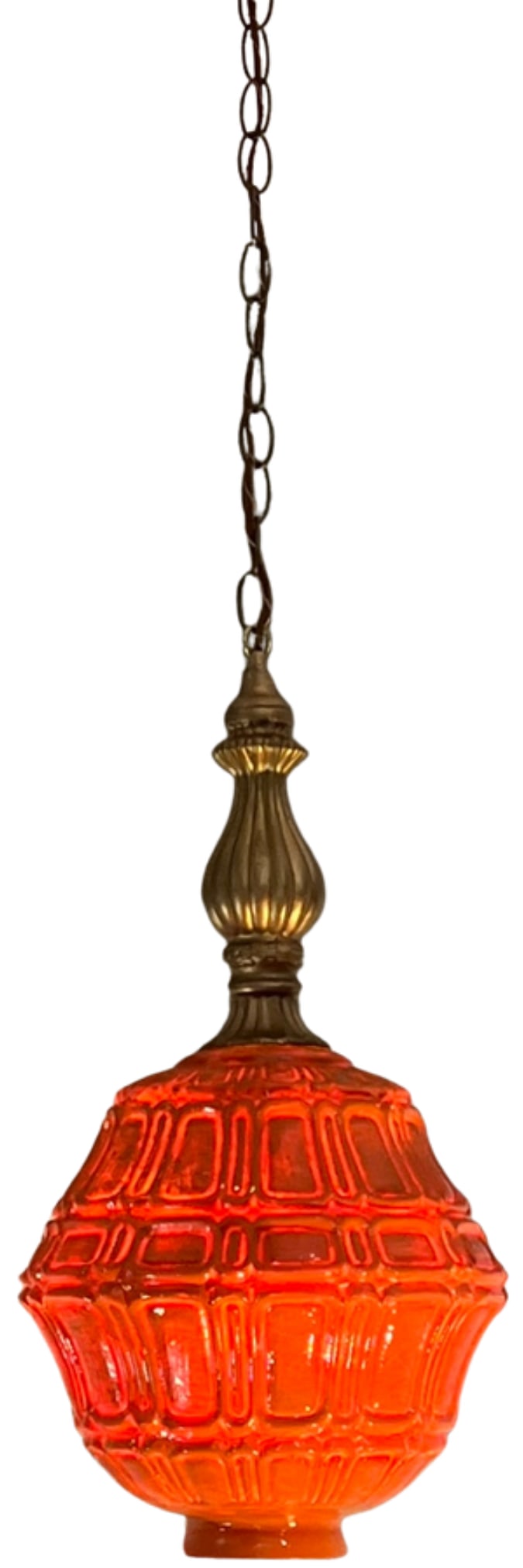 Mid-Century Distressed Orange Pressed Glass Pendant Light - 5