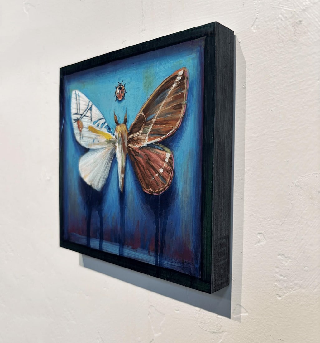 Hybrid Moth by Stacy D'Aguiar | Acrylic on wood depicting a moth with intricate patterns. - 3