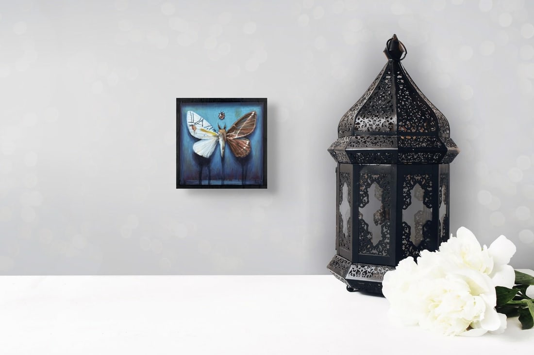 Hybrid Moth by Stacy D'Aguiar | Acrylic on wood depicting a moth with intricate patterns. - 5