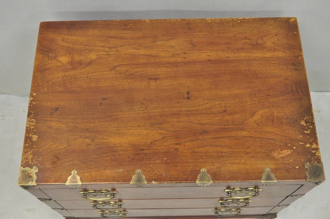Mid 20th Century Henredon Pan Asian Chinoiserie Brass Butterfly 3 Drawer Campaign Chest Commode - 6