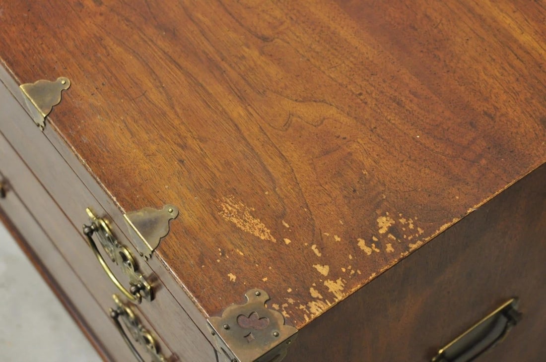 Mid 20th Century Henredon Pan Asian Chinoiserie Brass Butterfly 3 Drawer Campaign Chest Commode - 7