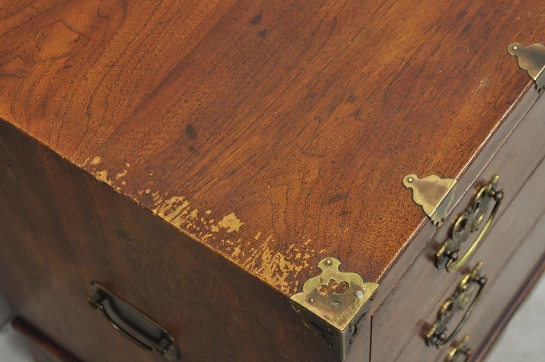 Mid 20th Century Henredon Pan Asian Chinoiserie Brass Butterfly 3 Drawer Campaign Chest Commode - 8
