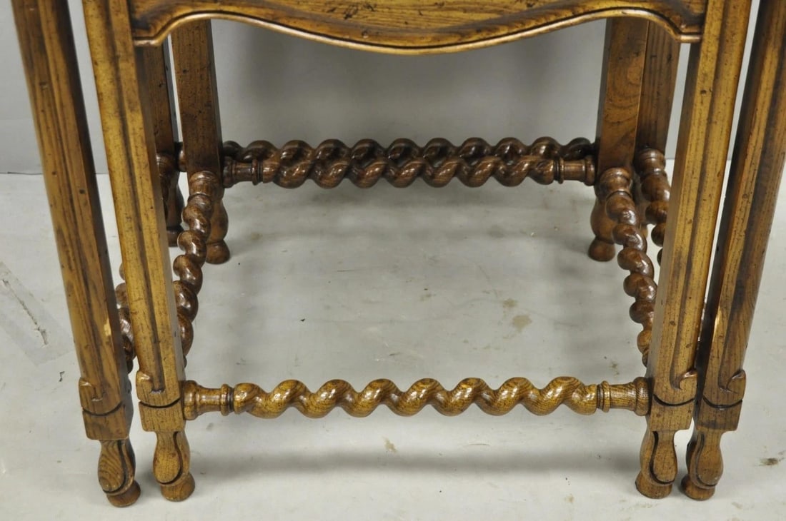 Vintage Baker Barley Twist Oak Parquetry Inlay Nesting Step Lamp Side Tables - 12