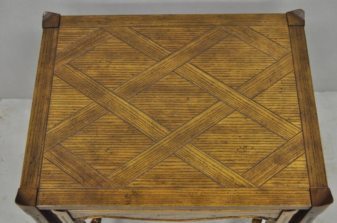 Vintage Baker Barley Twist Oak Parquetry Inlay Nesting Step Lamp Side Tables - 5