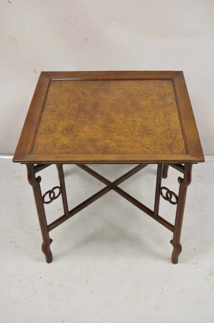 Mid 20th Century Michael Taylor for Baker Far East Asian Burl Wood Square Occasional Side Table - 2
