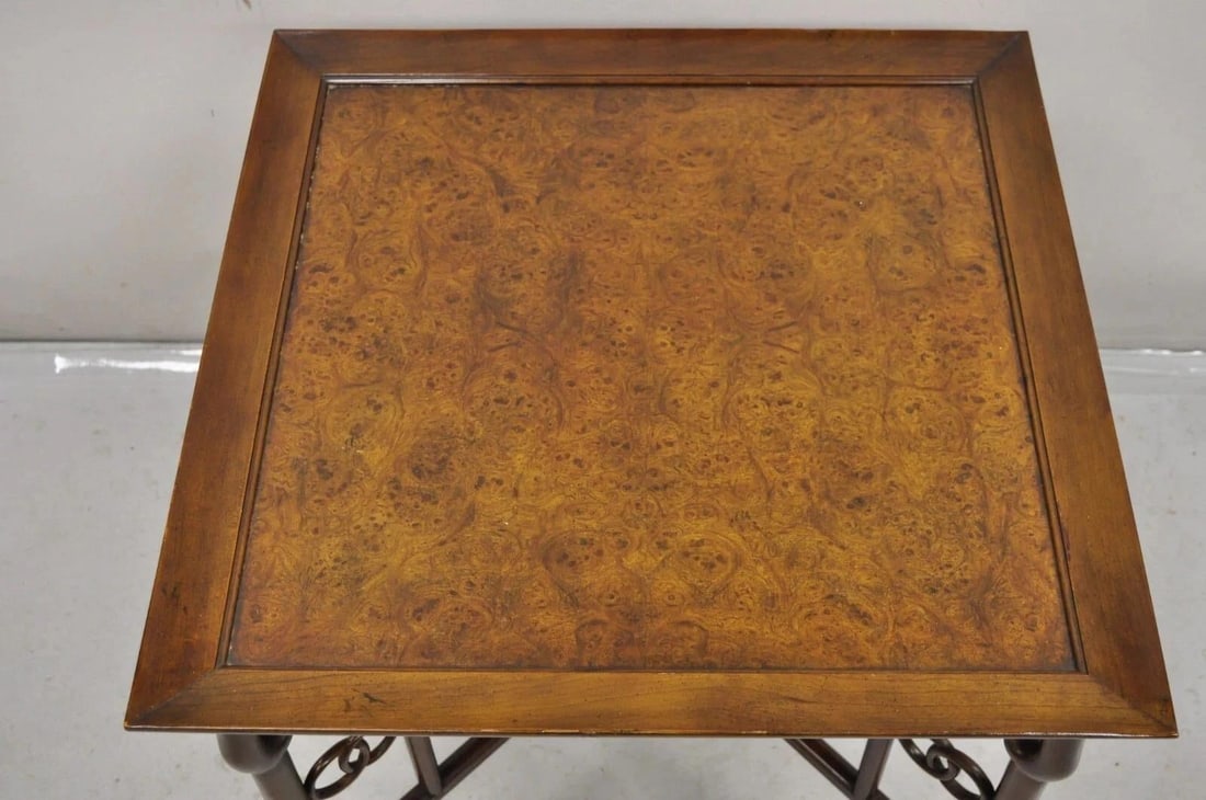Mid 20th Century Michael Taylor for Baker Far East Asian Burl Wood Square Occasional Side Table - 4