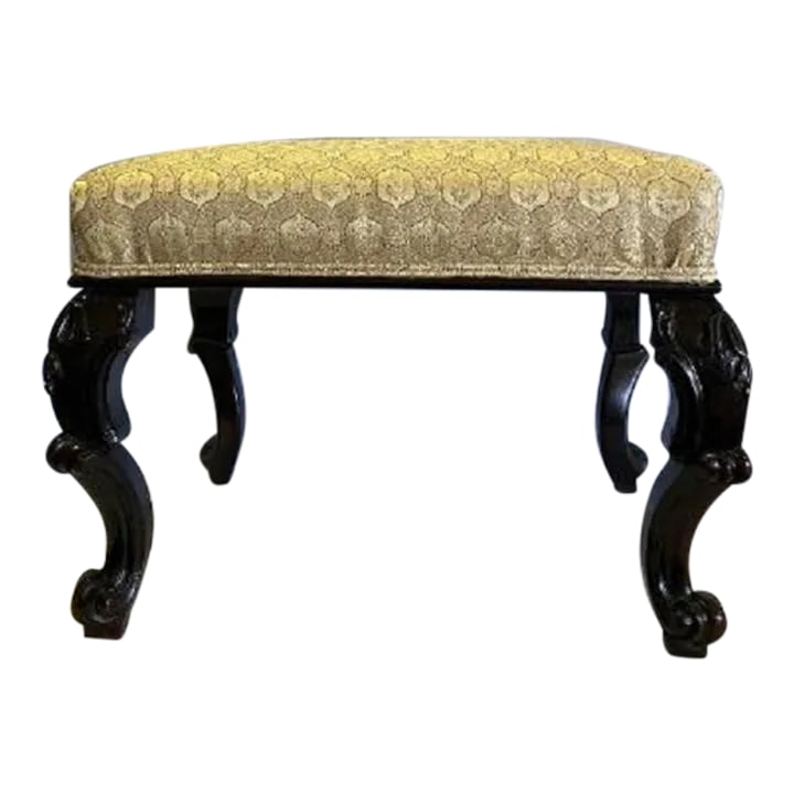 French Rosewood Upholstered Ebonized Stool- Circa 1850 (1 of 6)