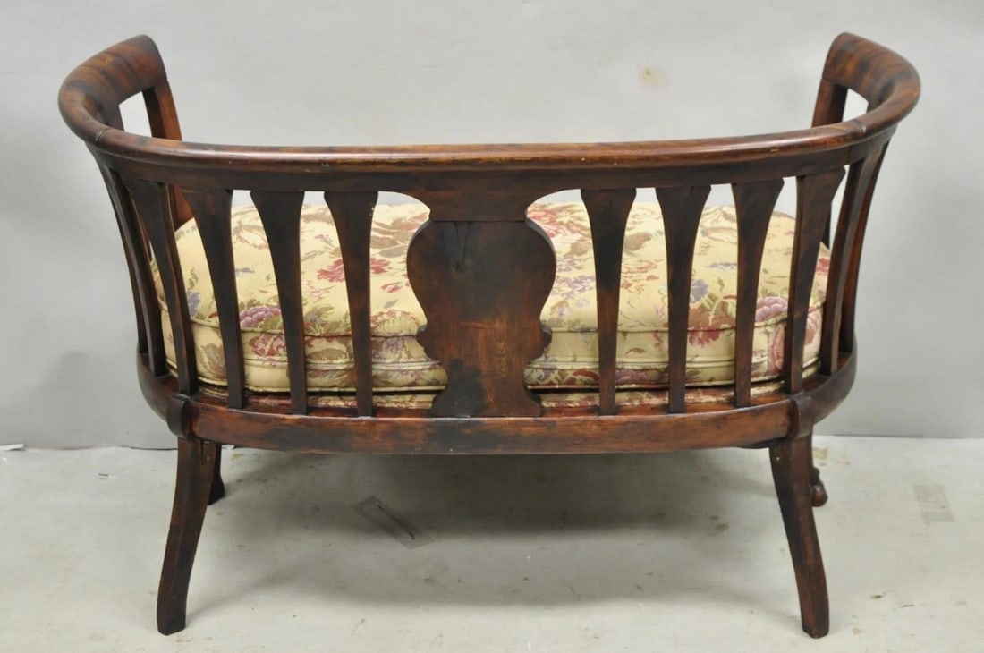 Antique Victorian Carved Mahogany Paw Foot Barrel Back Settee Loveseat Sofa - 15