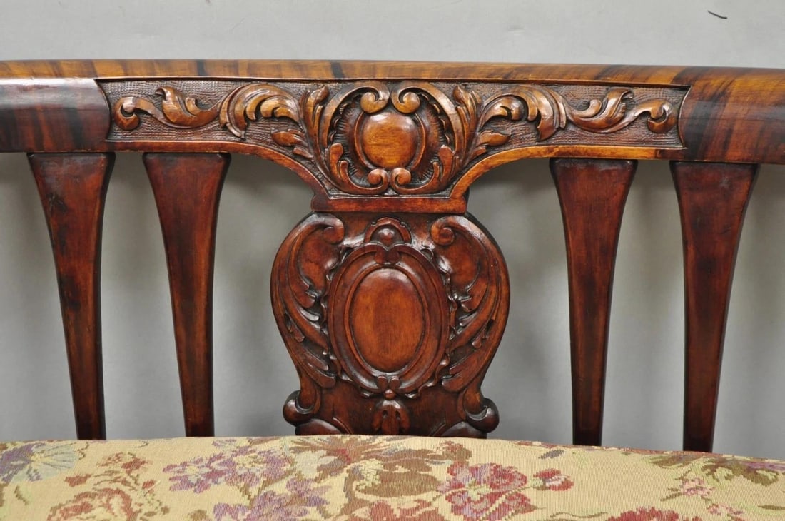 Antique Victorian Carved Mahogany Paw Foot Barrel Back Settee Loveseat Sofa - 3