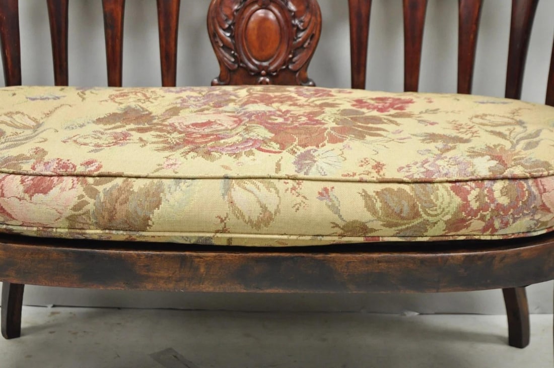 Antique Victorian Carved Mahogany Paw Foot Barrel Back Settee Loveseat Sofa - 5