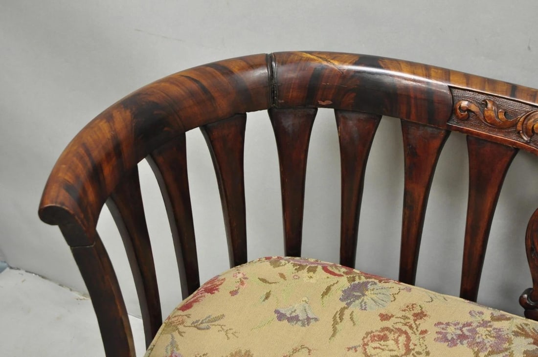 Antique Victorian Carved Mahogany Paw Foot Barrel Back Settee Loveseat Sofa - 7