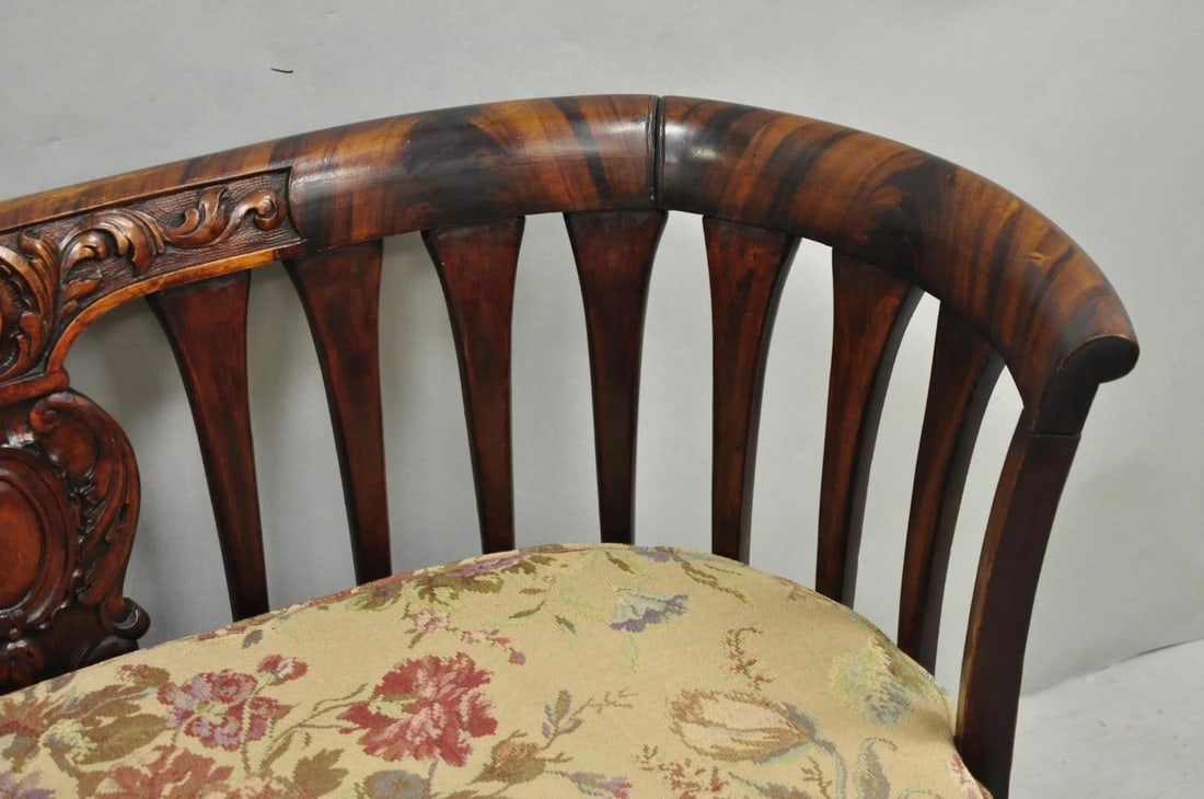 Antique Victorian Carved Mahogany Paw Foot Barrel Back Settee Loveseat Sofa - 9
