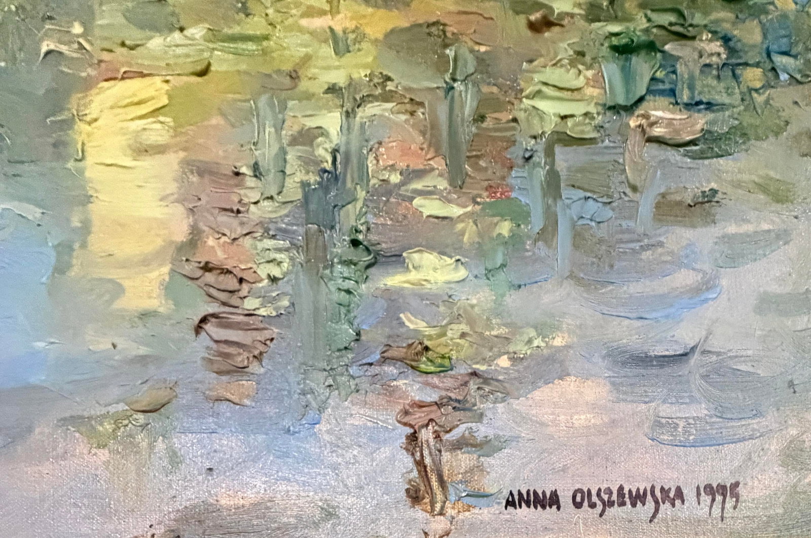 Late 20th Century Anna Olszewska - Riverside Village, Oil on Canvas - 4