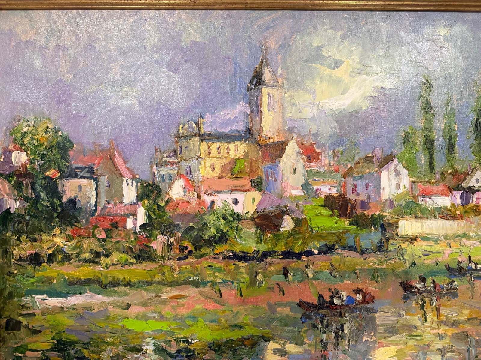 Late 20th Century Anna Olszewska - Riverside Village, Oil on Canvas - 6