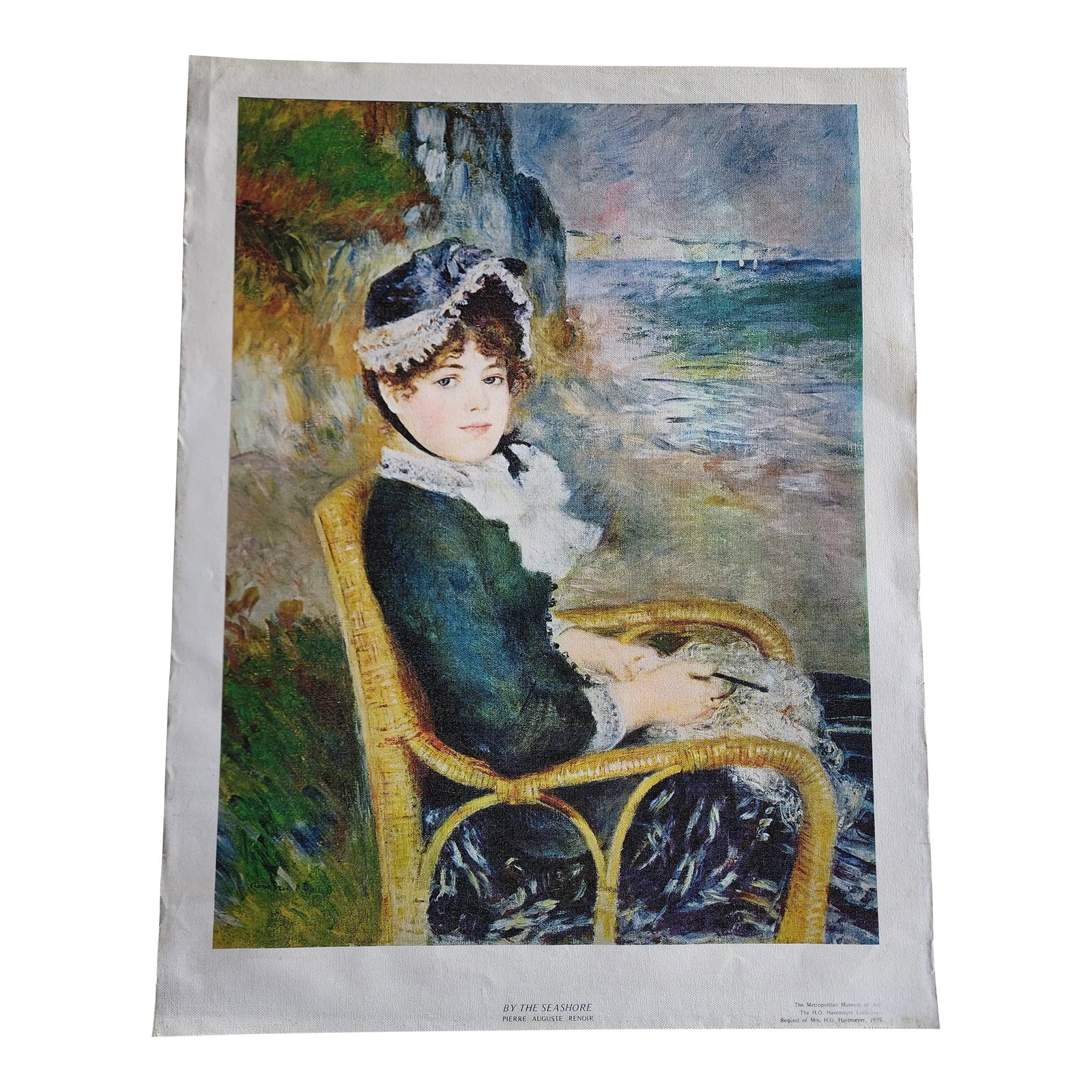 By the Seashore Reproduction Print of 1833 Renoir Painting Metropolitan Museum of Art 1999: BY THE SEASHORE Pierrre Auguste Renoir Metropolitan Museum of Art 1999 H.O. Havemeyer collection image measures 23.5 x 17. inches Condition: Alterations: Original Condition Unaltered Imperfections: