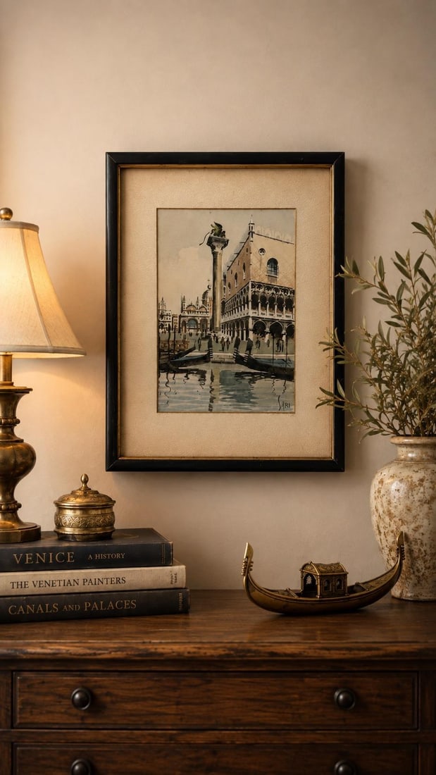 Mid-Century Signed Original Watercolor of Venice Piazza San Marco - 4