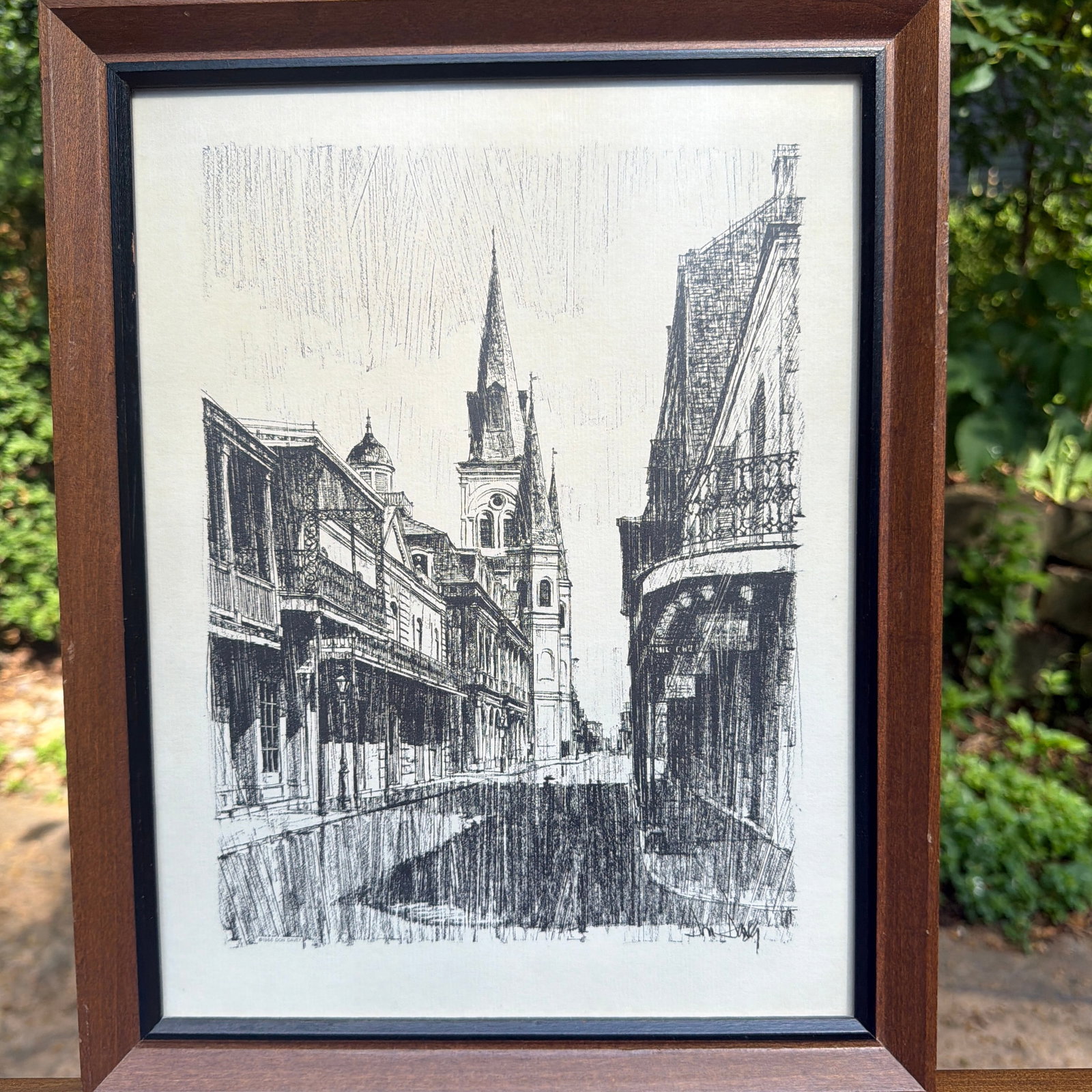 Vintage Mid Century Modern 1960s Don Davey New Orleans French Quarter Framed Prints - Set of 3 - 2