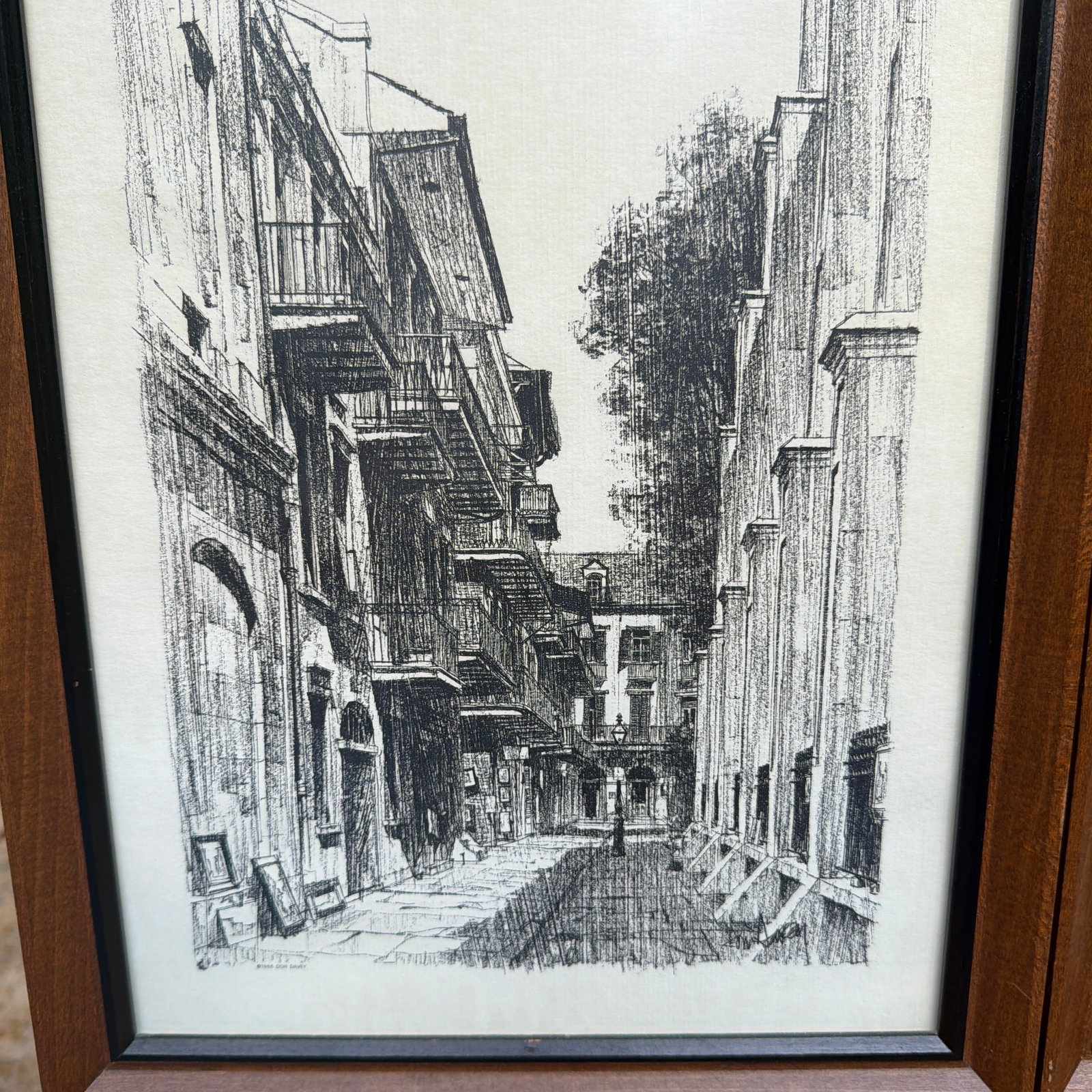 Vintage Mid Century Modern 1960s Don Davey New Orleans French Quarter Framed Prints - Set of 3 - 3